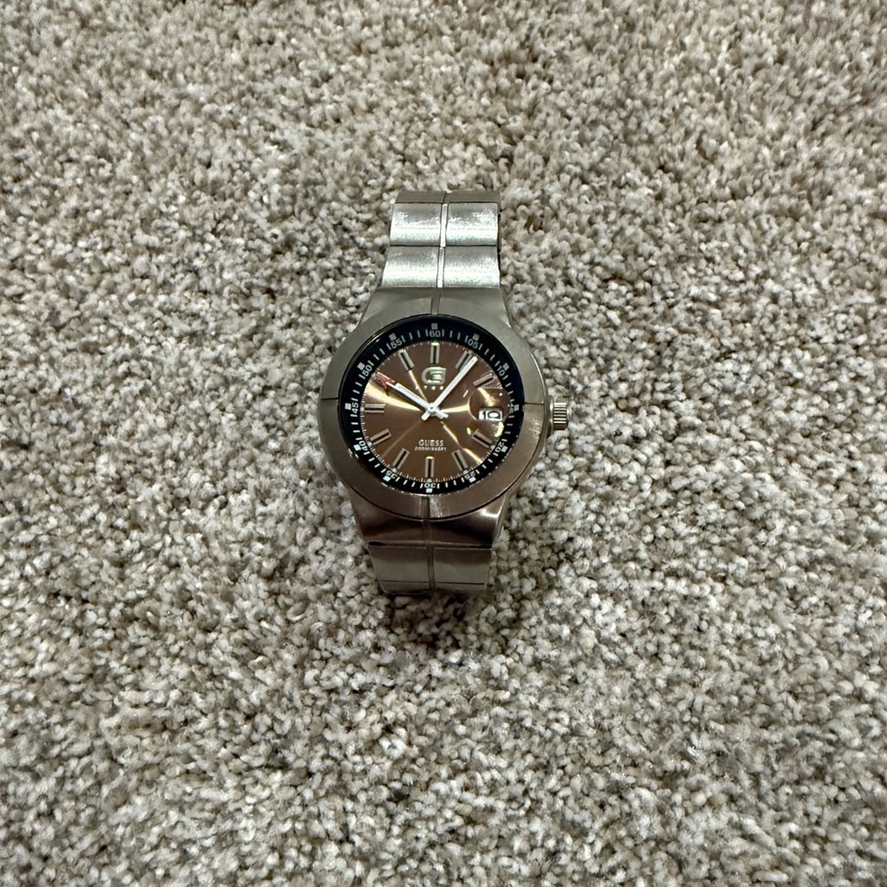 Guess Silver and Brown Men's Watch